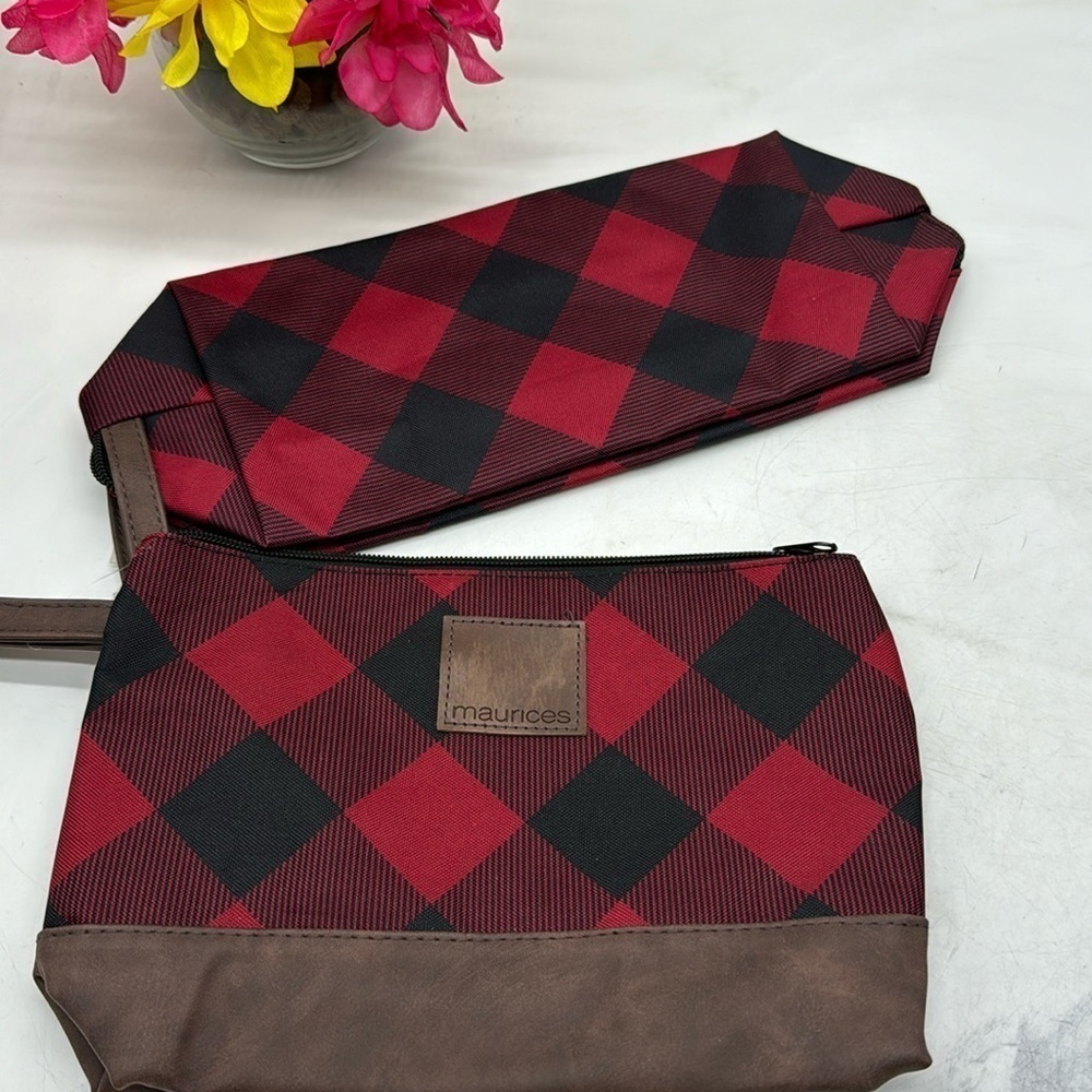 Maurices NWT Black Red Check Make Up/Travel Bags MCB4768